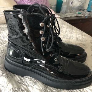 Black Shiny Combat Boots